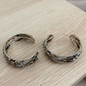 Kendra Scott Gold-Tone Hoop Earrings with Black, Gray and White Beads